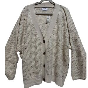 New Old Navy Speck Cream Chunky Shaker Knit V Neck Button Boyfriend Cardigan 4X